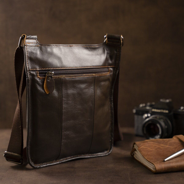 Сумка мужская гладкая Vintage 14742 Коричневая