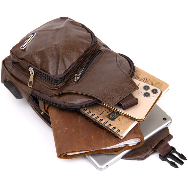 Сумка кросс боди с эмблемой из кожзама Vintage 20569 Коричневая