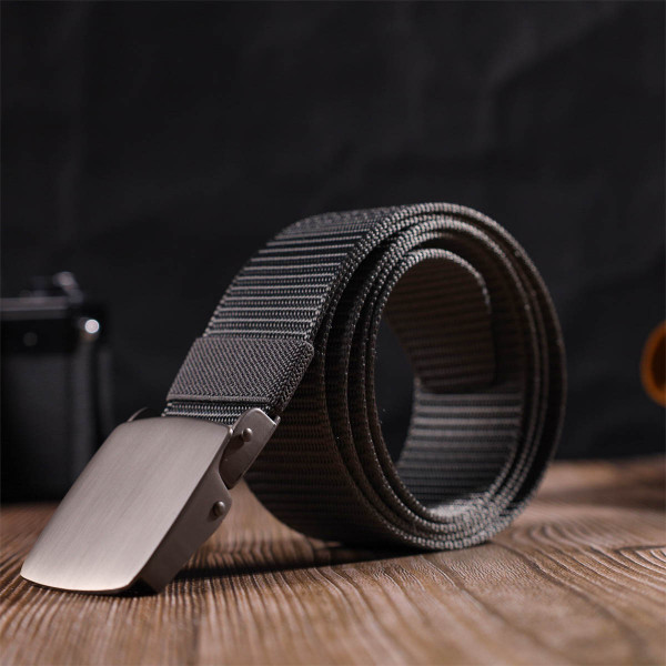 Практичный мужской ремень с металлической пряжкой из текстиля 20597 Vintage Серый