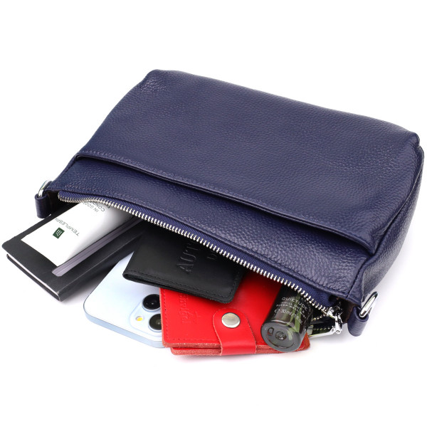 Элегантная женская сумка из натуральной кожи с двумя ремешками Vintage 22928 Синий