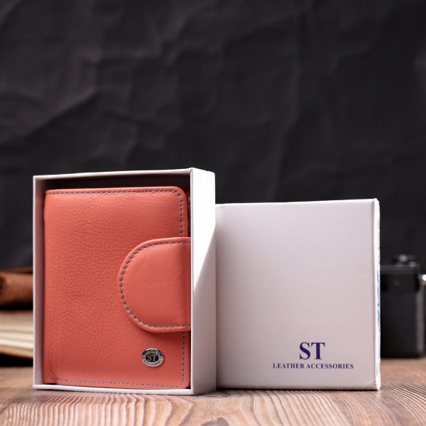 Стильный кожаный кошелек с монетницей снаружи для женщин ST Leather 19458 Оранжевый