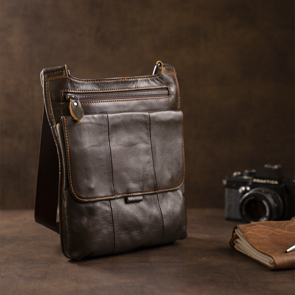 Сумка мужская гладкая Vintage 14742 Коричневая