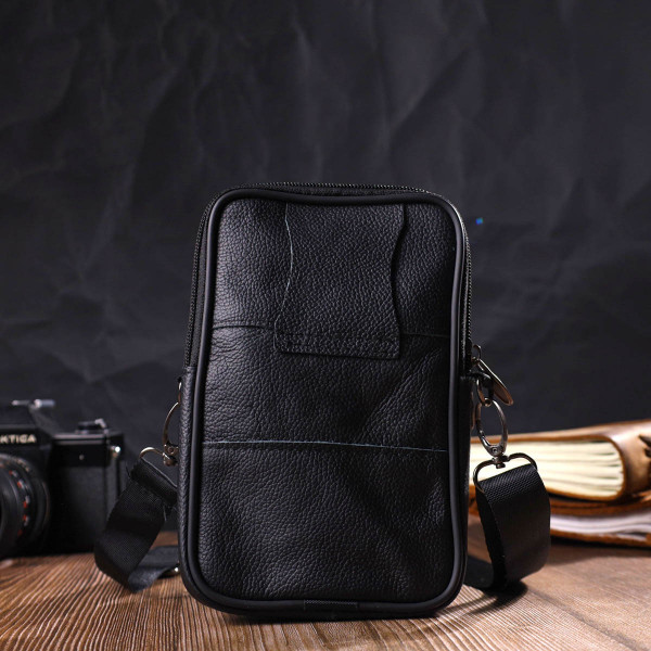 Вертикальная поясная сумка для мужчин из натуральной кожи 21487 Vintage Черная