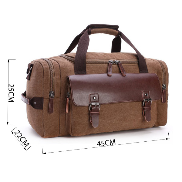 Дорожная сумка текстильная с карманом Vintage 20193 Коричневая