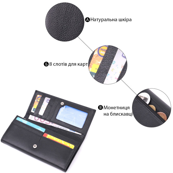 Лаконичный женский кошелек горизонтального формата из натуральной кожи ST Leather 22513 Черный