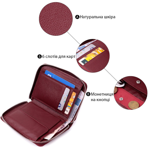 Практичный кошелек для женщин из натуральной кожи ST Leather 22450 Бордовый