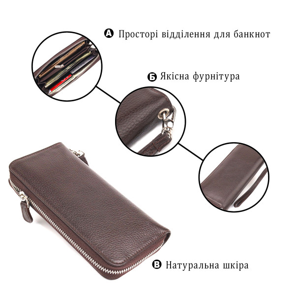 Практичный кошелек для женщин из натуральной зернистой кожи CANPELLINI 21617 Коричневый