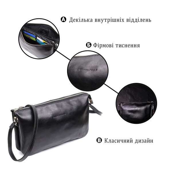 Роскошный женский клатч из натуральной кожи GRANDE PELLE 11657 Черный