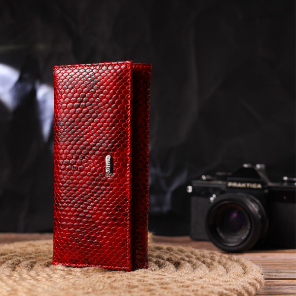 Превосходный женский кошелек из натуральной лакированной кожи с тиснением под змею CANPELLINI 21655 Красный