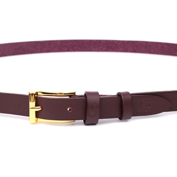 Модный узкий кожаный ремень для женщин GRANDE PELLE 22953 Бордовый