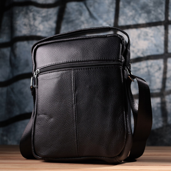 Практичная вертикальная сумка для мужчин из натуральной кожи Vintage sale_15114 Черный