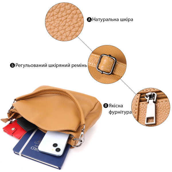 Элегантная женская сумка из натуральной кожи Vintage 23008 Рыжий