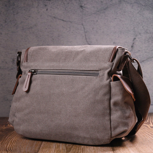 Практичная горизонтальная мужская сумка из текстиля 21248 Vintage Серая