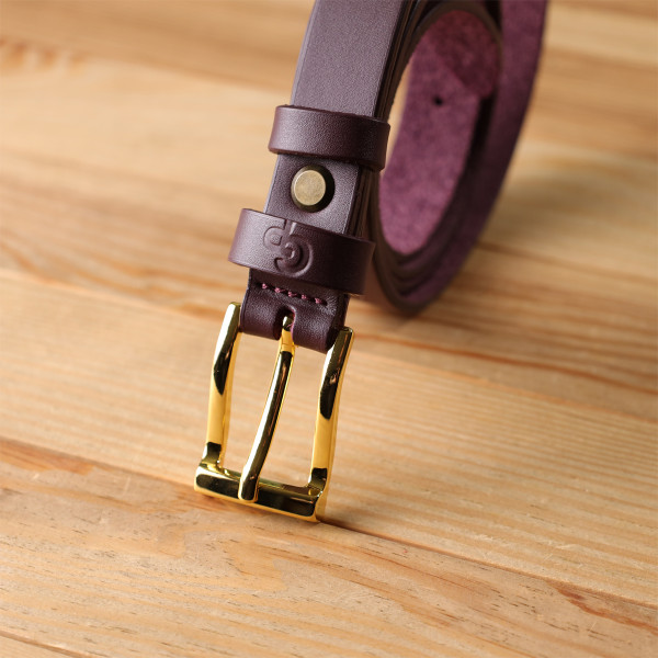 Модный узкий кожаный ремень для женщин GRANDE PELLE 22953 Бордовый