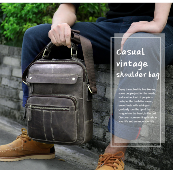 Сумка мужская вертикальная кожаная Vintage 20028 Серая