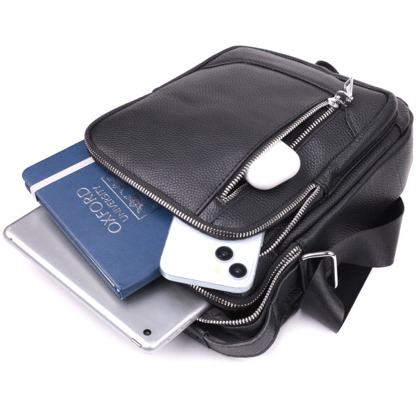 Практичная вертикальная сумка для мужчин из натуральной кожи Vintage sale_15114 Черный