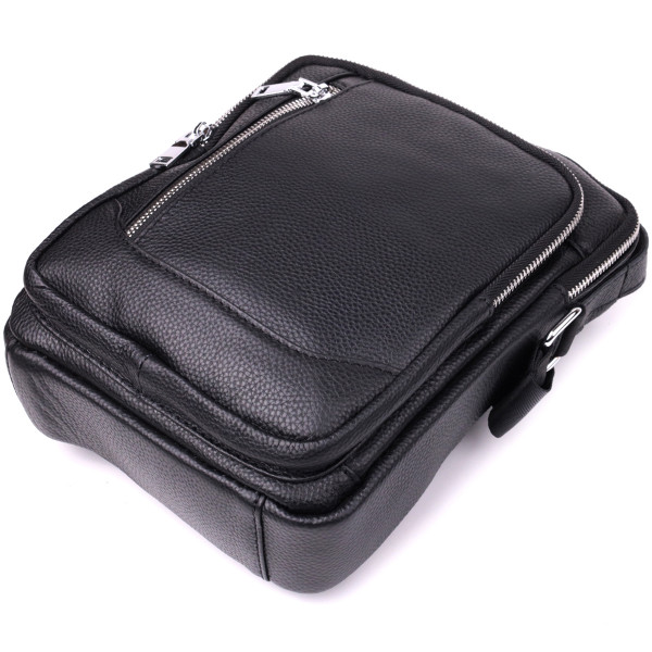 Практичная вертикальная сумка для мужчин из натуральной кожи Vintage sale_15114 Черный