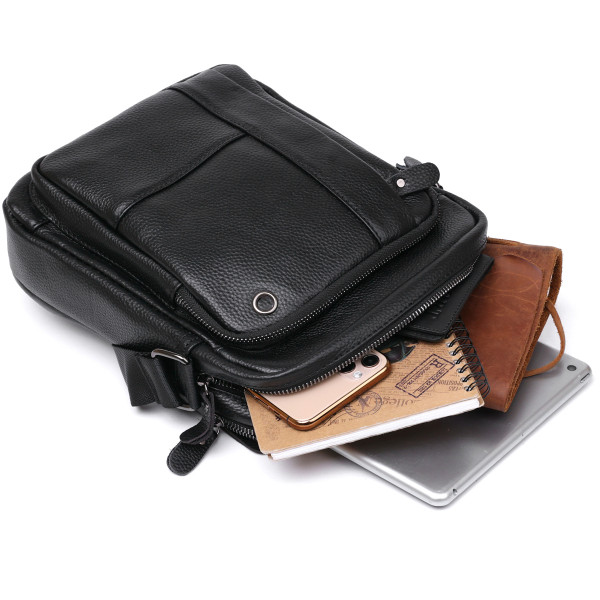 Добротная кожаная мужская сумка Vintage 20677 Черный