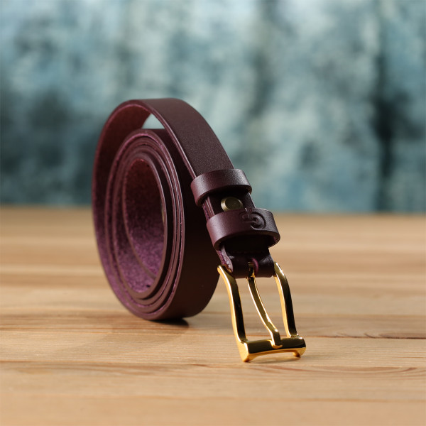 Модный узкий кожаный ремень для женщин GRANDE PELLE 22953 Бордовый