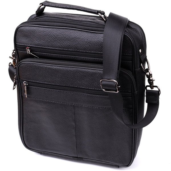 Сумка мужская с ручкой для переноса в руке из натуральной кожи Vintage 23029 Черный