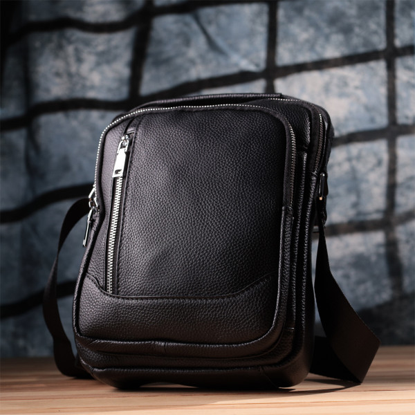 Практичная вертикальная сумка для мужчин из натуральной кожи Vintage sale_15114 Черный