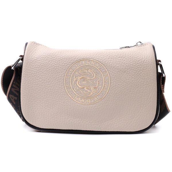 Женская сумка с вышивкой на лицевой стороне из натуральной кожи Vintage 22625 Бежевая