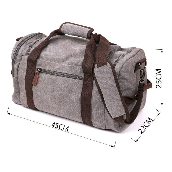 Дорожная сумка текстильная с карманом Vintage 20191 Серая