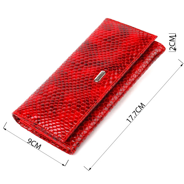 Превосходный женский кошелек из натуральной лакированной кожи с тиснением под змею CANPELLINI 21655 Красный