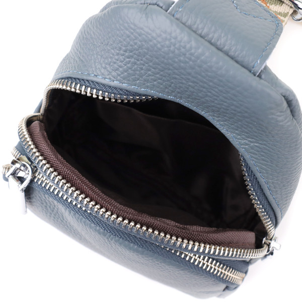 Универсальная женская сумка-слинг из натуральной кожи Vintage 22937 Синий