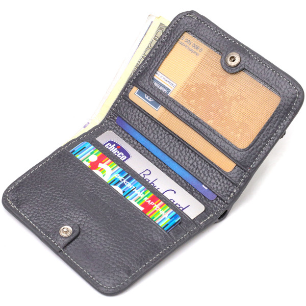 Лаконичный женский кошелек небольшого размера из натуральной кожи флотар CANPELLINI 21801 Серый