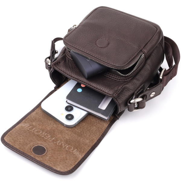 Компактная мужская сумка из мягкой натуральной кожи Tony Perotti 20844_1 (9027-12.5 moro) Коричневый