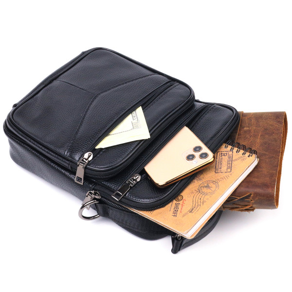 Вместительная мужская сумка кожаная 21271 Vintage Черная