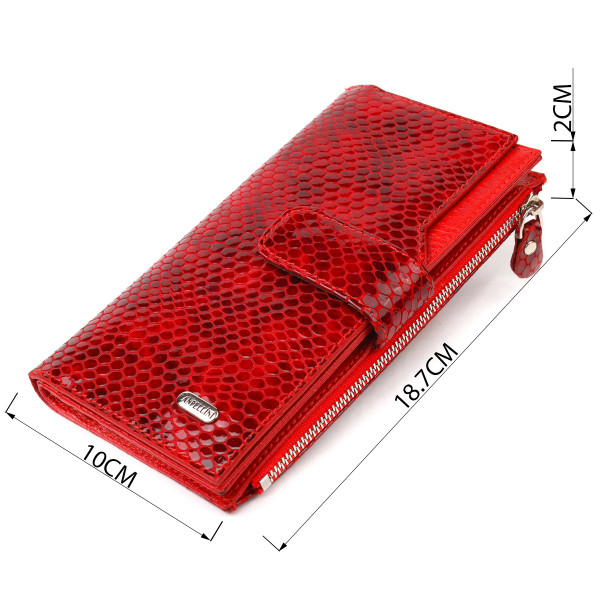 Лакированный женский кошелек из натуральной кожи с тиснением под змею CANPELLINI 21639 Красный