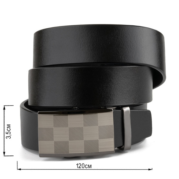  Ремень мужской с автоматической пряжкой шахматка Vintage 20266 Черный