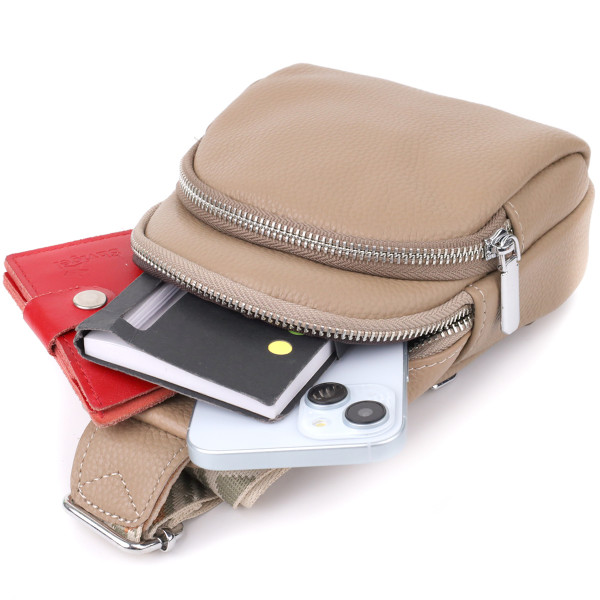 Слинг сумка из натуральной кожи для женщин Vintage 22939 Бежевый