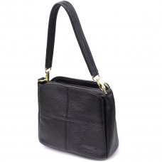 Классическая кожаная сумка для женщин с тремя отделениями Vintage 22978 Черный