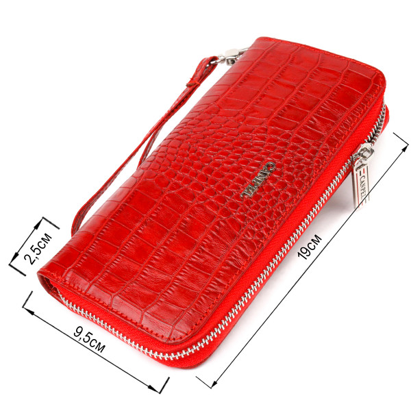 Горизонтальный яркий кошелек для женщин из натуральной фактурной кожи под крокодила CANPELLINI 21621 Красный