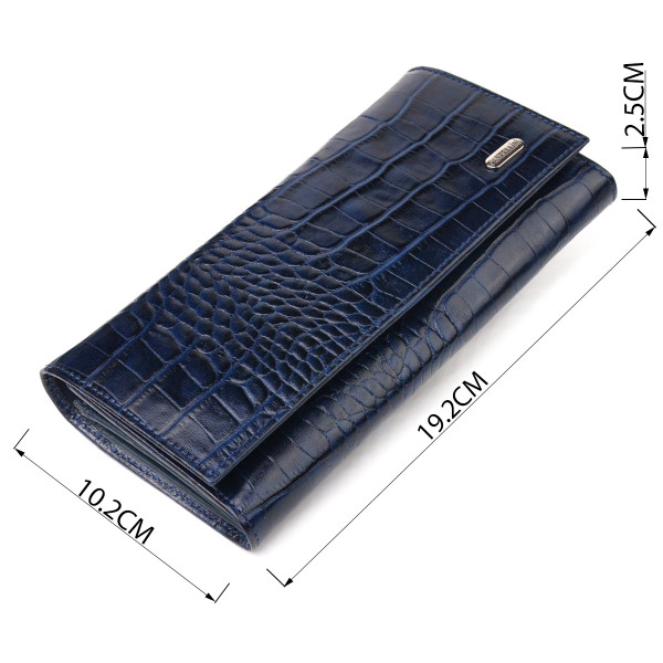 Надежный женский кошелек с монетницей из натуральной фактурной кожи CANPELLINI 21531 Синий