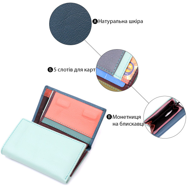 Современный женский кошелек из качественной натуральной кожи ST Leather 19459 Разноцветный