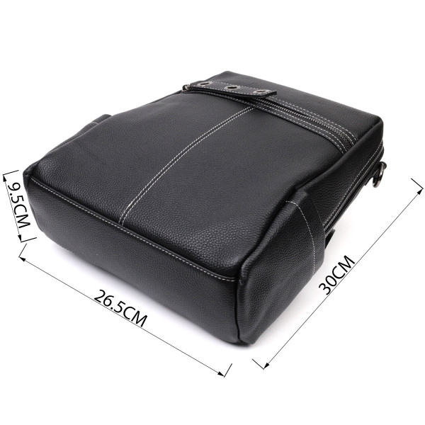 Вместительный женский рюкзак-сумка прошитый белой строчкой из натуральной кожи Vintage 22314 Черный