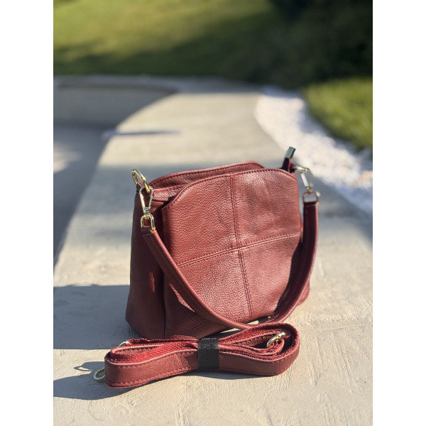 Яркая женская кожаная сумка с тремя секциями Vintage 22981 Красный