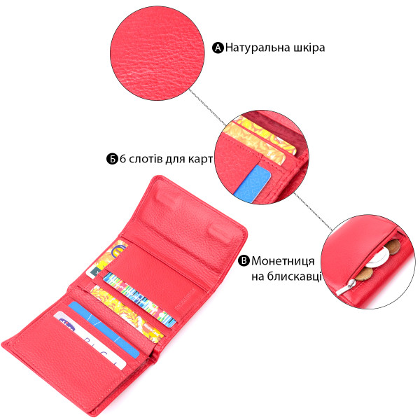 Яркий женский кошелек с монетницей из натуральной кожи ST Leather 19482 Красный